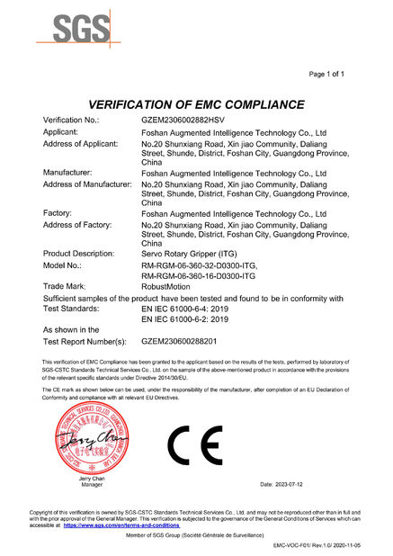 Китай Foshan Augmented Intelligence Technology Co., Ltd Сертификаты